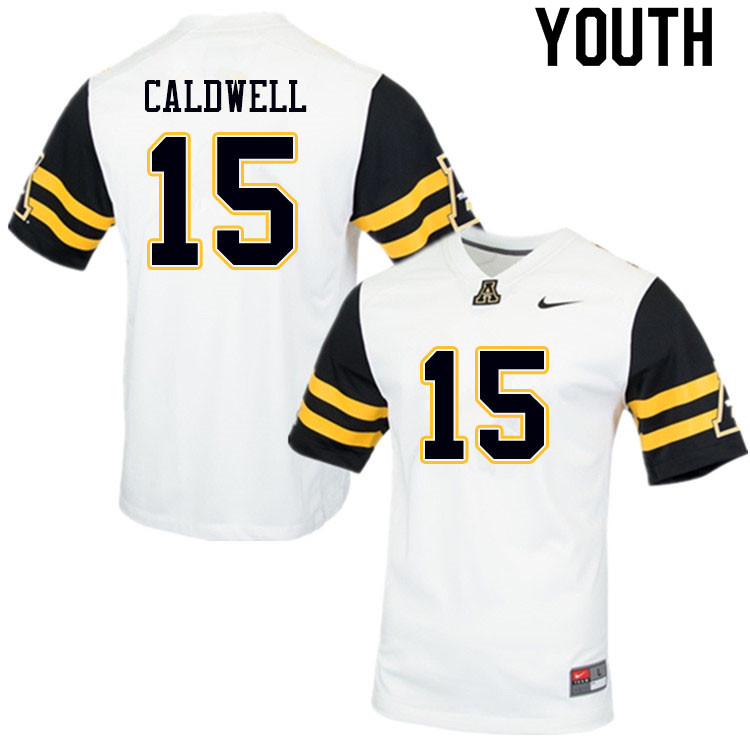 Youth #15 Tre Caldwell Appalachian State Mountaineers College Football Jerseys Sale-White - Click Image to Close